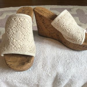 Cork and cloth wedge sandal